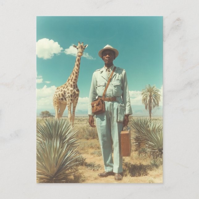 Stylised Safari Portrait Giraffe Desert Landscape Postcard (Front)