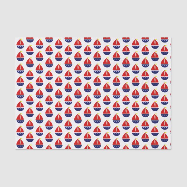 Stylised Sailboat Red Blue Yellow Tissue Paper (Front)