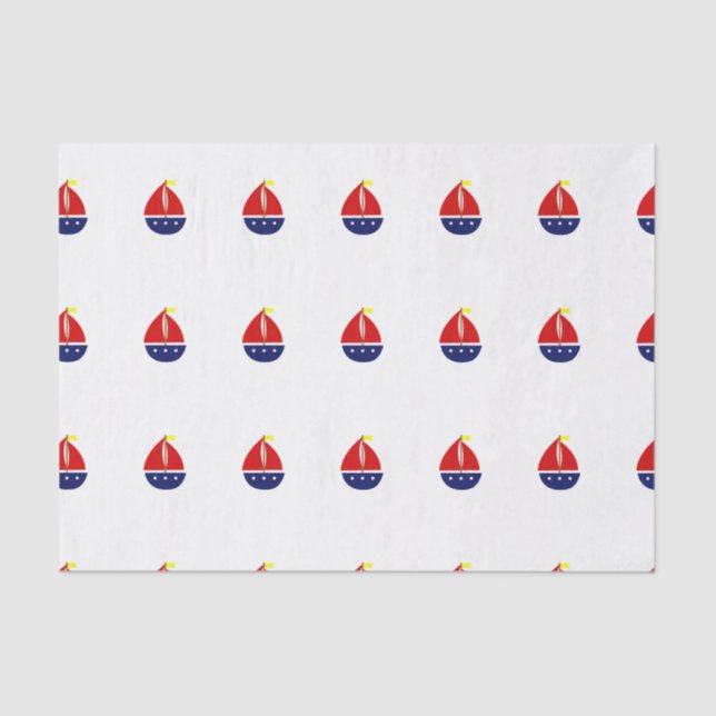 Stylised Sailboat Red Blue Yellow Tissue Paper (Front)