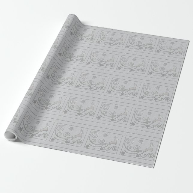 Stylised Silver Rein Deer Wrapping Paper (Unrolled)