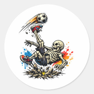 Stylised Skeleton Bicycle Kick Soccer Mug | Funny  Classic Round Sticker