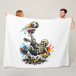 Stylised Skeleton Bicycle Kick Soccer Mug Funny Fleece Blanket
