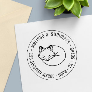 Stylised Sleeping Fox Round Address 3 Self-inking Stamp