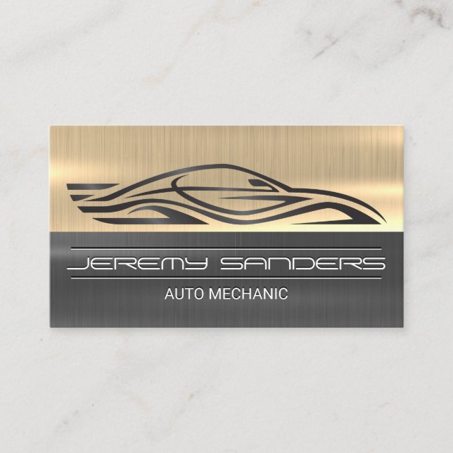 Stylised Sports Car | Gold Silver Metal Business Card (Front)