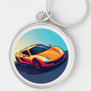 Stylised Sports Car Illustration Key Ring