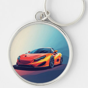 Stylised Sports Car Illustration Key Ring