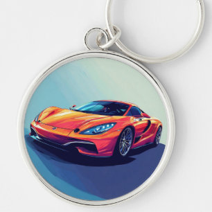 Stylised Sports Car Illustration Key Ring