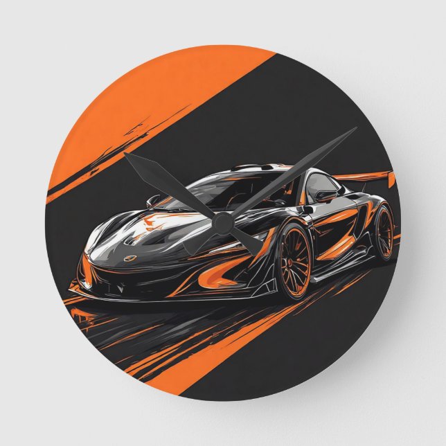 Stylised Sports Car Round Clock (Front)