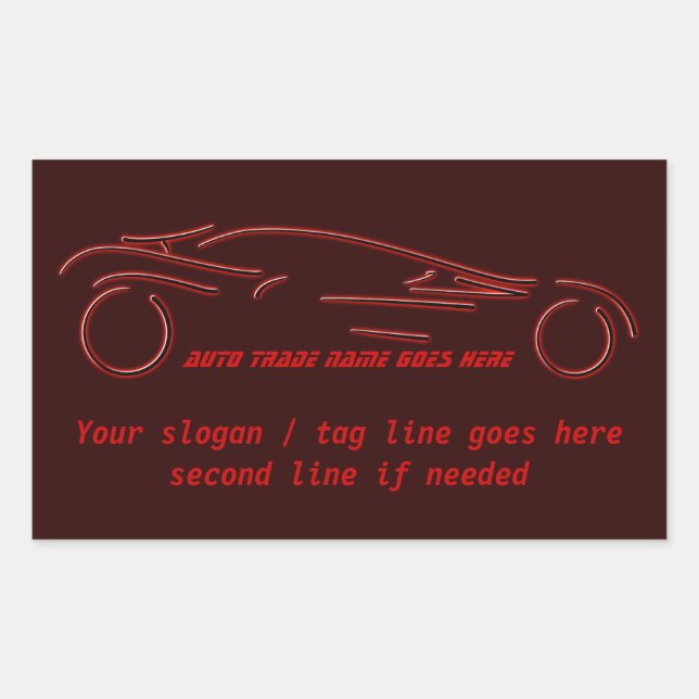 Stylised Sportscar - glowing red neon auto design Rectangular Sticker (Front)