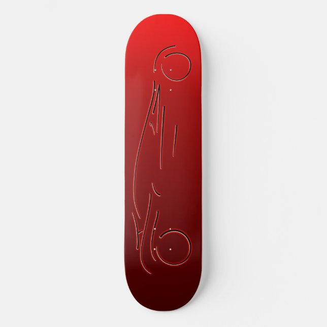 Stylised Sportscar - glowing red neon auto design Skateboard (Front)