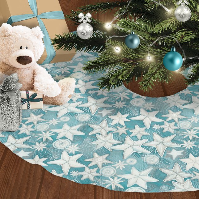 Stylised Starfish & Sand Dollars Pattern#25 ID1009 Brushed Polyester Tree Skirt (Creator Uploaded)