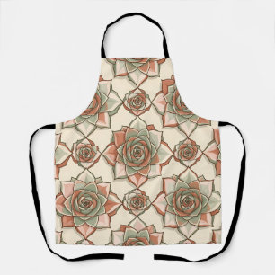 Stylised Succulent Rose Pattern Pink Sage Apron