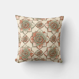 Stylised Succulent Rose Pattern Pink Sage Cushion