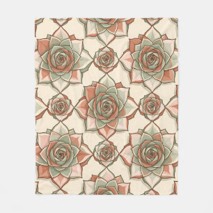 Stylised Succulent Rose Pattern Pink Sage Fleece Blanket