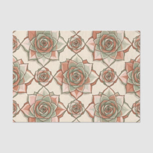 Stylised Succulent Rose Pattern Pink Sage Tissue Paper