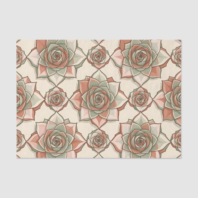 Stylised Succulent Rose Pattern Pink Sage Tissue Paper (Front)