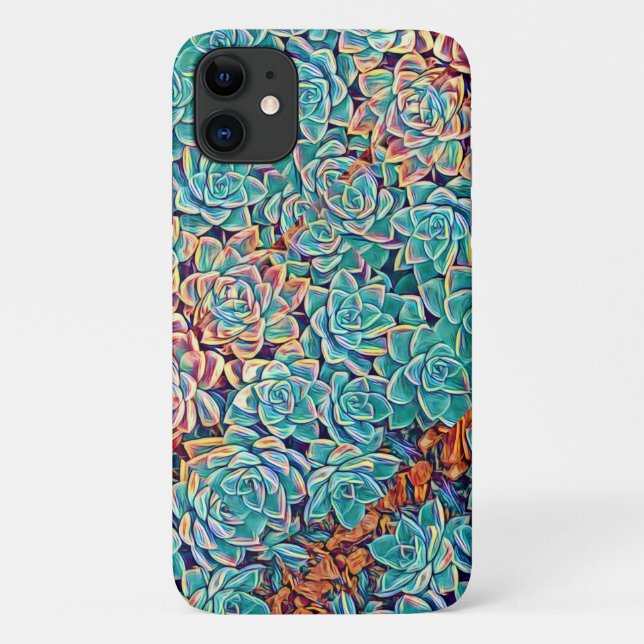 Stylised Succulents Pale Green iPhone 11 Case (Back)