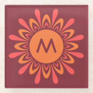 Stylised Sun custom monogram glass coaster