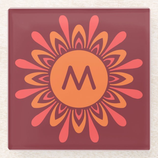 Stylised Sun custom monogram glass coaster (Front)