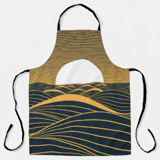 Stylised sun-moon, dark sea illustration. apron