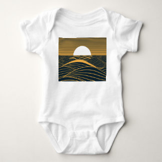 Stylised sun-moon, dark sea illustration. baby bodysuit