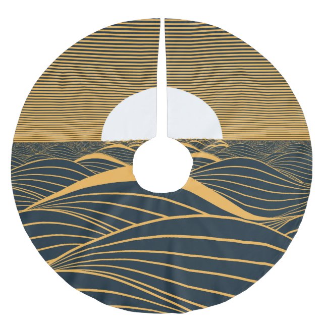 Stylised sun-moon, dark sea illustration. brushed polyester tree skirt (Front)