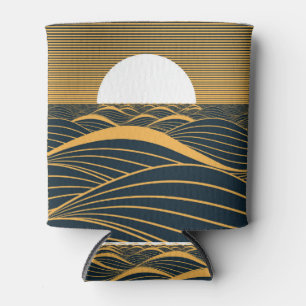 Stylised sun-moon, dark sea illustration. can cooler