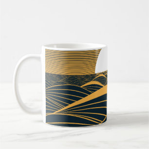 Stylised sun-moon, dark sea illustration. coffee mug