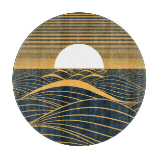 Stylised sun-moon, dark sea illustration. cutting board