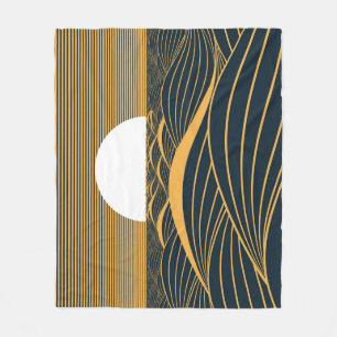 Stylised sun-moon, dark sea illustration. fleece blanket