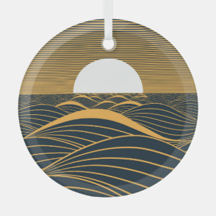 Stylised sun-moon, dark sea illustration. glass tree decoration