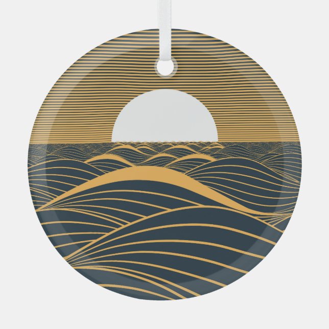Stylised sun-moon, dark sea illustration. glass tree decoration (Front)