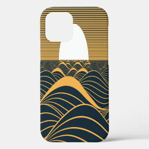 Stylised sun-moon, dark sea illustration. iPhone 12 case