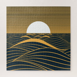 Stylised sun-moon, dark sea illustration. jigsaw puzzle