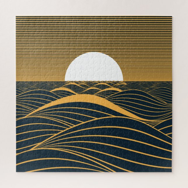 Stylised sun-moon, dark sea illustration. jigsaw puzzle (Vertical)