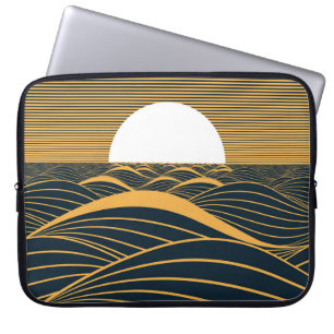 Stylised sun-moon, dark sea illustration. laptop sleeve