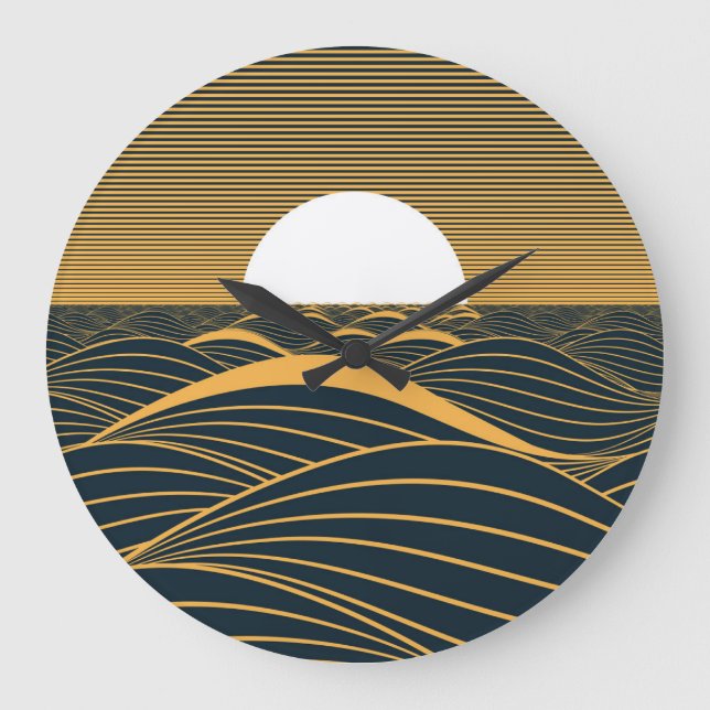Stylised sun-moon, dark sea illustration. large clock (Front)