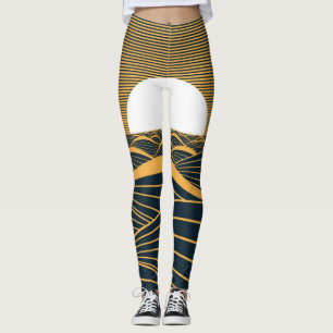 Stylised sun-moon, dark sea illustration. leggings