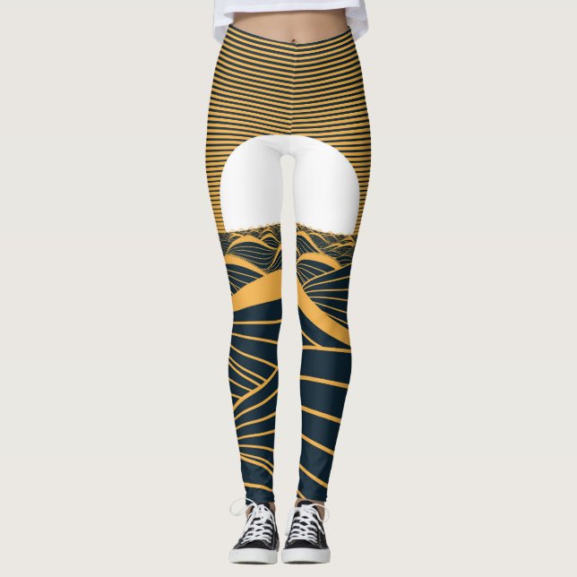 Stylised sun-moon, dark sea illustration. leggings (Front)