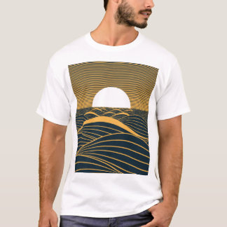 Stylised sun-moon, dark sea illustration. T-Shirt
