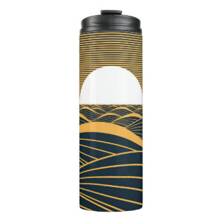 Stylised sun-moon, dark sea illustration. thermal tumbler