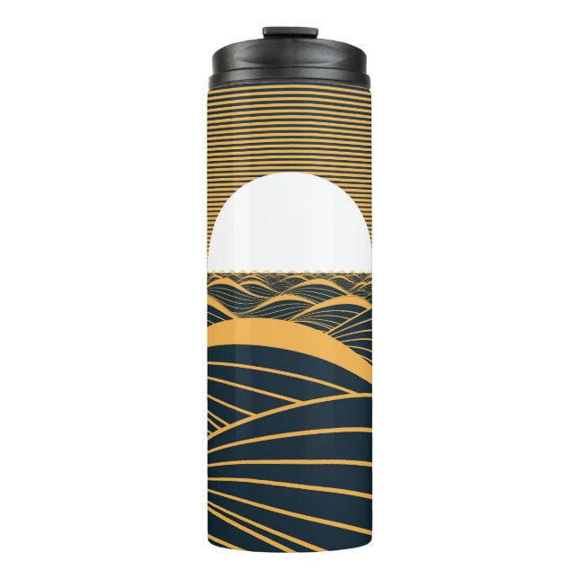 Stylised sun-moon, dark sea illustration. thermal tumbler (Front)