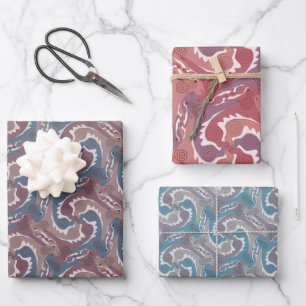 Stylised Swirling Hares Tesselation 3 colours WPS3 Wrapping Paper Sheet