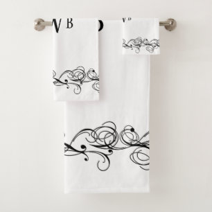 Stylised Swirly Border Monogram  Bath Towel Set