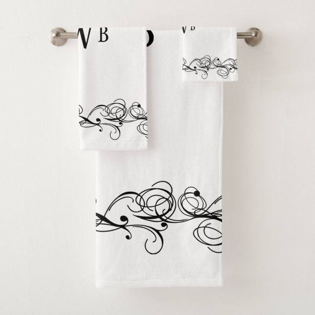 Stylised Swirly Border Monogram  Bath Towel Set (Insitu)