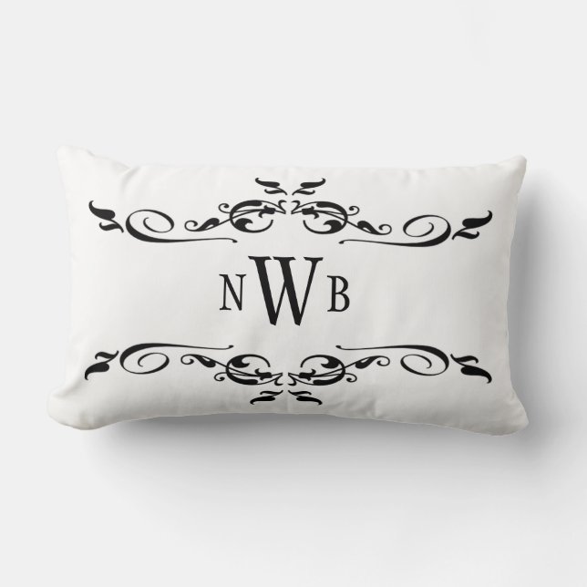 Stylised Swirly Border Monogram Lumbar Cushion (Front)