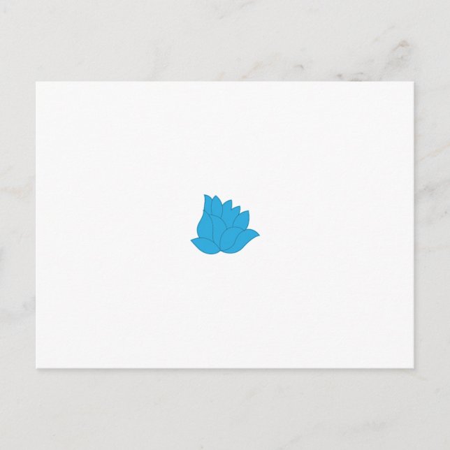 Stylised, teal-blue flower design with overlapping postcard (Front)