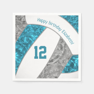 stylised teal grey girls volleyball sports napkin