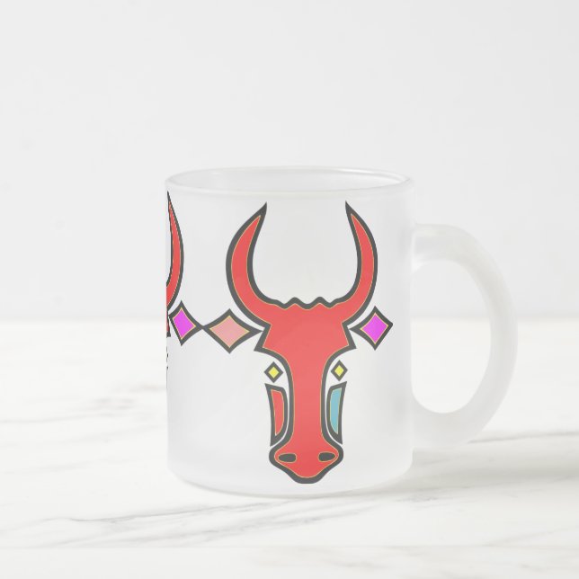 Stylised Texas Longhorn Frosted Glass Mug (Right)