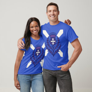 Stylised Thistle St Andrews Cross and Saltire T-Shirt
